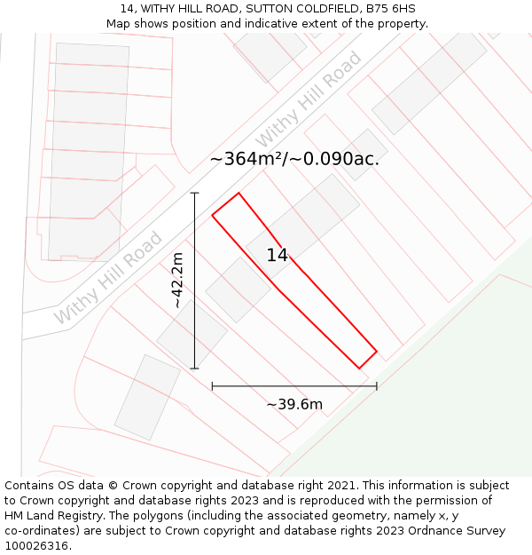 14, WITHY HILL ROAD, SUTTON COLDFIELD, B75 6HS: Plot and title map