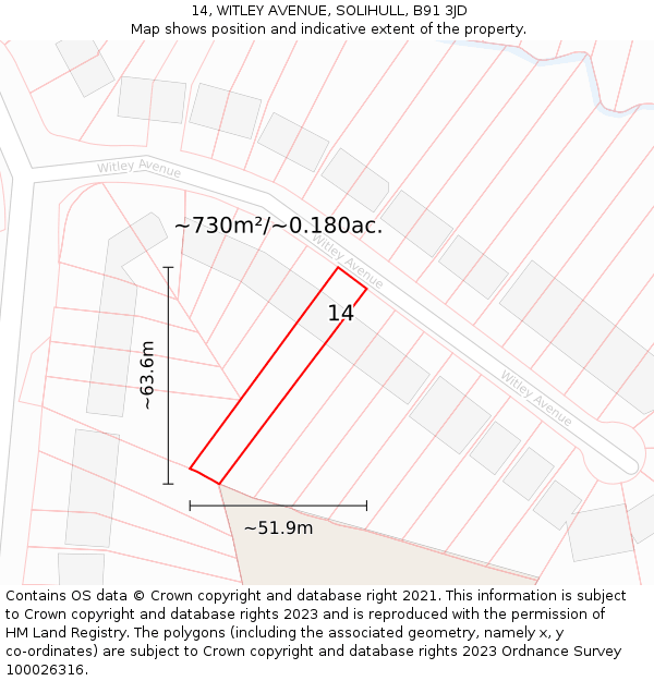 14, WITLEY AVENUE, SOLIHULL, B91 3JD: Plot and title map