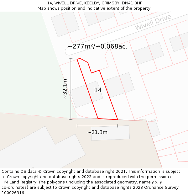14, WIVELL DRIVE, KEELBY, GRIMSBY, DN41 8HF: Plot and title map