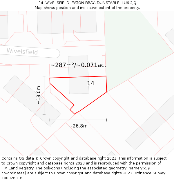 14, WIVELSFIELD, EATON BRAY, DUNSTABLE, LU6 2JQ: Plot and title map