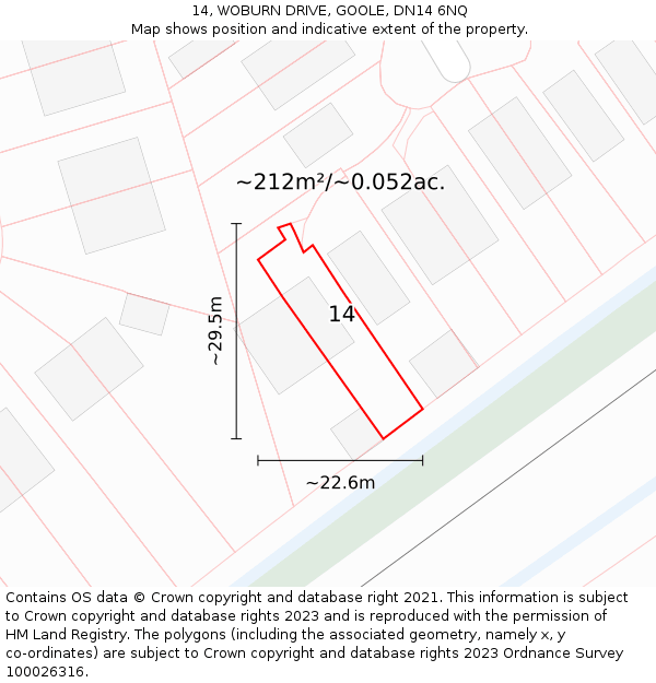 14, WOBURN DRIVE, GOOLE, DN14 6NQ: Plot and title map