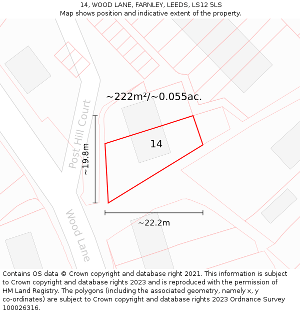 14, WOOD LANE, FARNLEY, LEEDS, LS12 5LS: Plot and title map