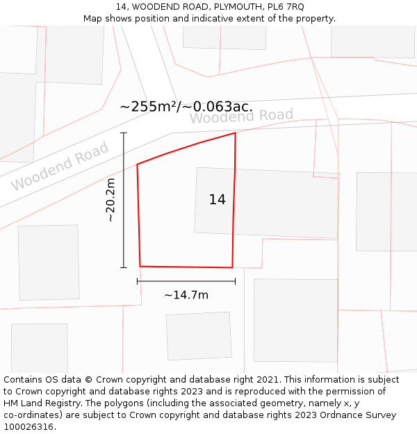 14, WOODEND ROAD, PLYMOUTH, PL6 7RQ: Plot and title map