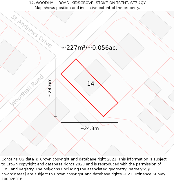 14, WOODHALL ROAD, KIDSGROVE, STOKE-ON-TRENT, ST7 4QY: Plot and title map