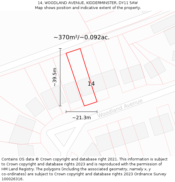 14, WOODLAND AVENUE, KIDDERMINSTER, DY11 5AW: Plot and title map
