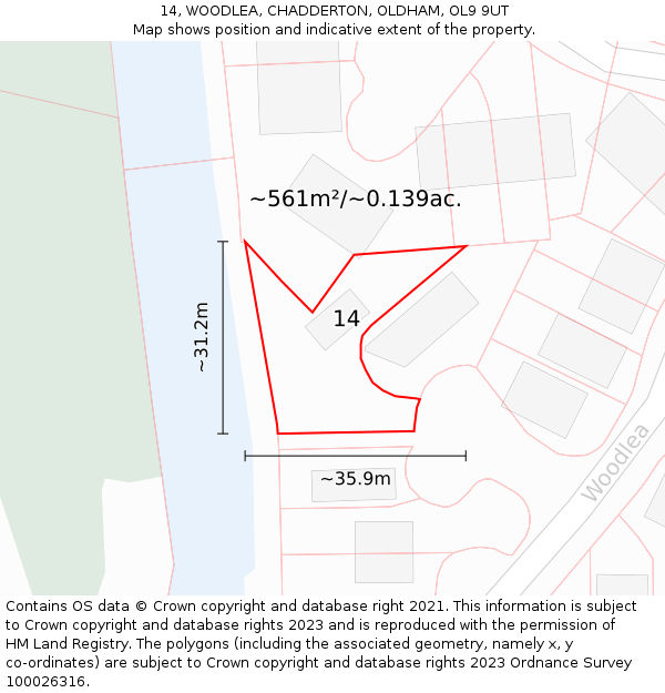 14, WOODLEA, CHADDERTON, OLDHAM, OL9 9UT: Plot and title map