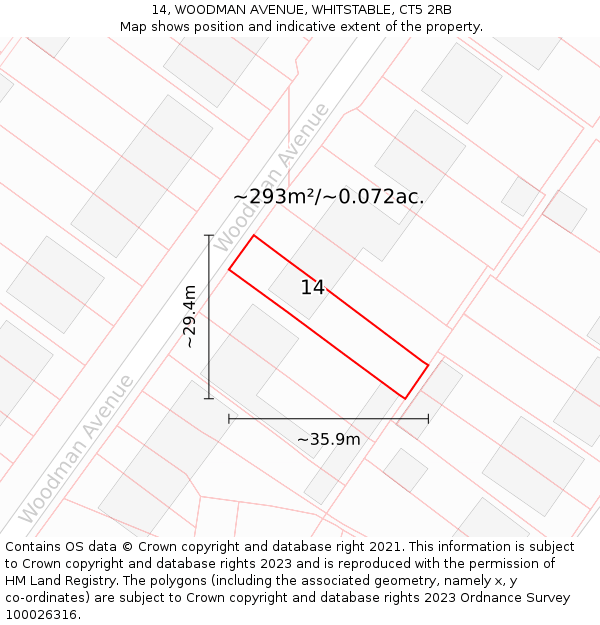 14, WOODMAN AVENUE, WHITSTABLE, CT5 2RB: Plot and title map