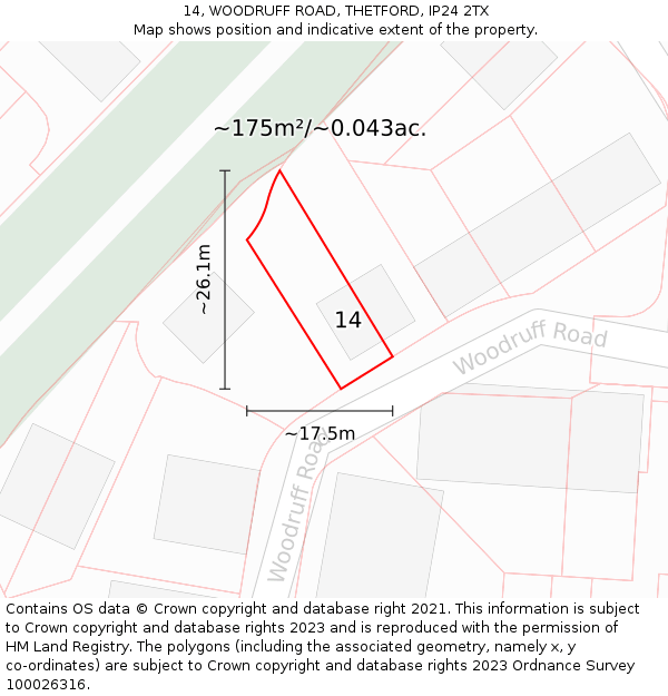 14, WOODRUFF ROAD, THETFORD, IP24 2TX: Plot and title map