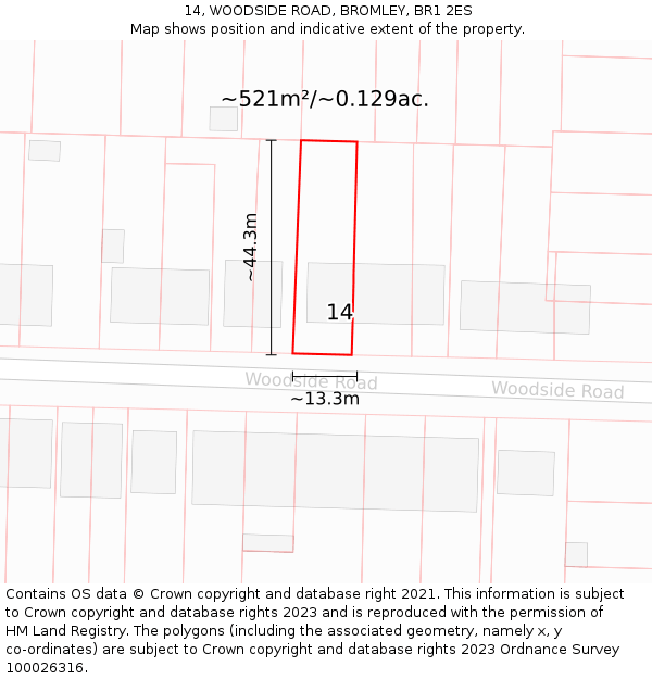 14, WOODSIDE ROAD, BROMLEY, BR1 2ES: Plot and title map