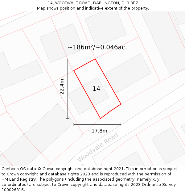 14, WOODVALE ROAD, DARLINGTON, DL3 8EZ: Plot and title map