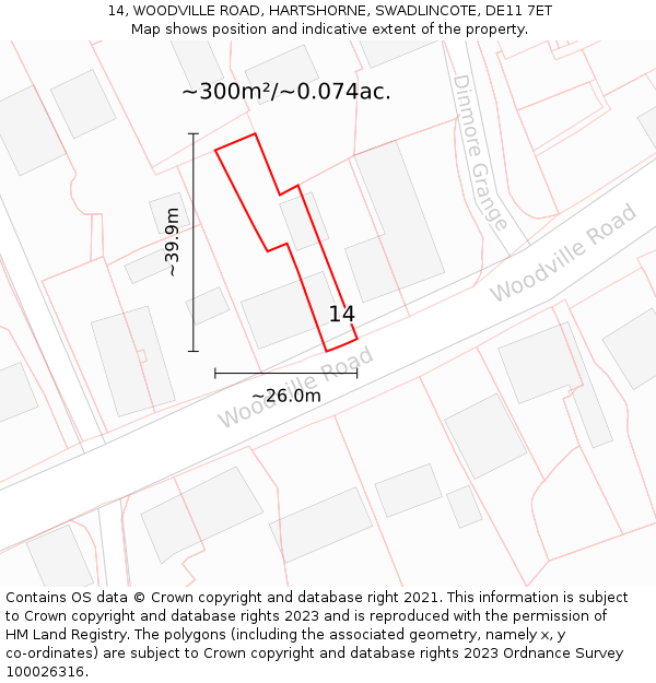 14, WOODVILLE ROAD, HARTSHORNE, SWADLINCOTE, DE11 7ET: Plot and title map