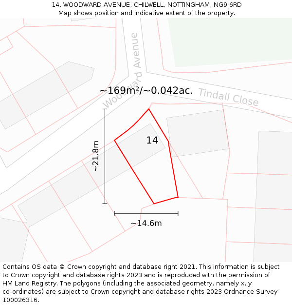 14, WOODWARD AVENUE, CHILWELL, NOTTINGHAM, NG9 6RD: Plot and title map