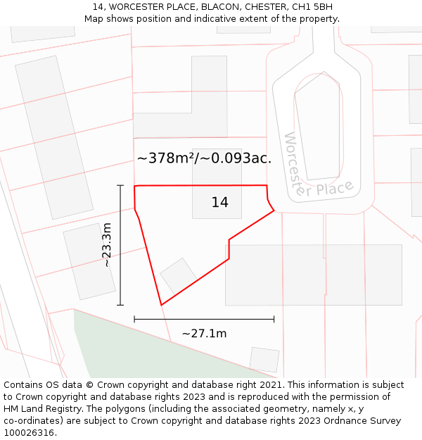 14, WORCESTER PLACE, BLACON, CHESTER, CH1 5BH: Plot and title map