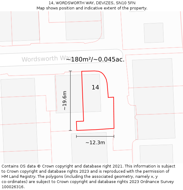 14, WORDSWORTH WAY, DEVIZES, SN10 5FN: Plot and title map