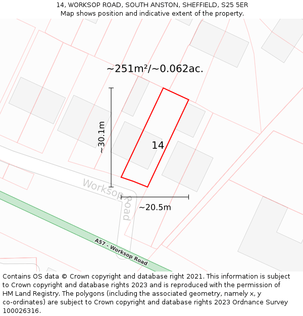 14, WORKSOP ROAD, SOUTH ANSTON, SHEFFIELD, S25 5ER: Plot and title map