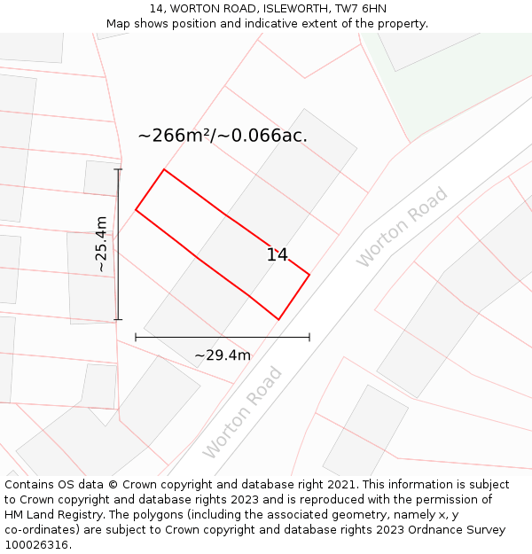 14, WORTON ROAD, ISLEWORTH, TW7 6HN: Plot and title map
