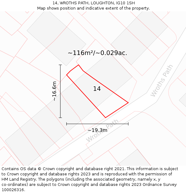 14, WROTHS PATH, LOUGHTON, IG10 1SH: Plot and title map