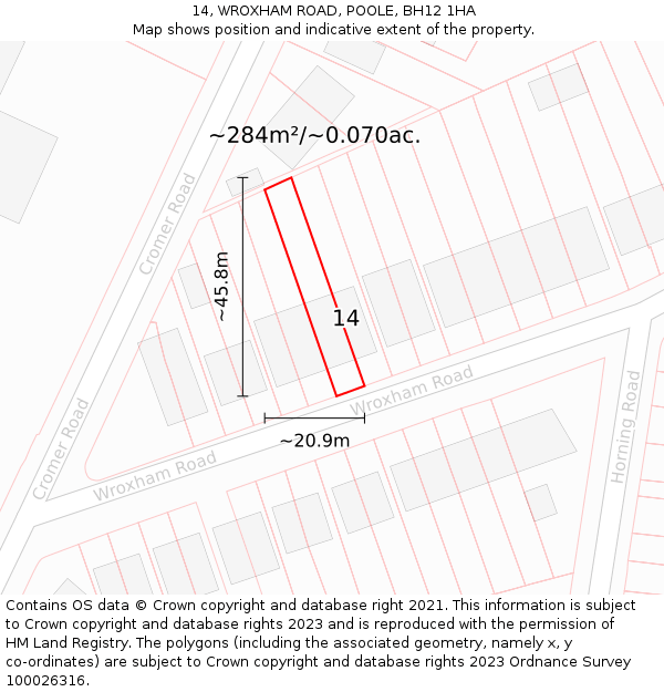 14, WROXHAM ROAD, POOLE, BH12 1HA: Plot and title map