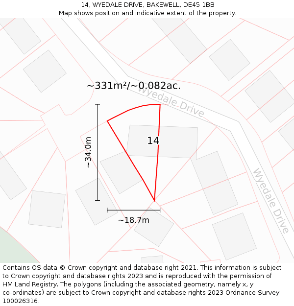 14, WYEDALE DRIVE, BAKEWELL, DE45 1BB: Plot and title map