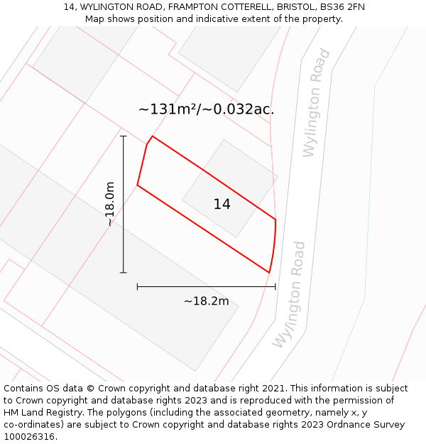 14, WYLINGTON ROAD, FRAMPTON COTTERELL, BRISTOL, BS36 2FN: Plot and title map
