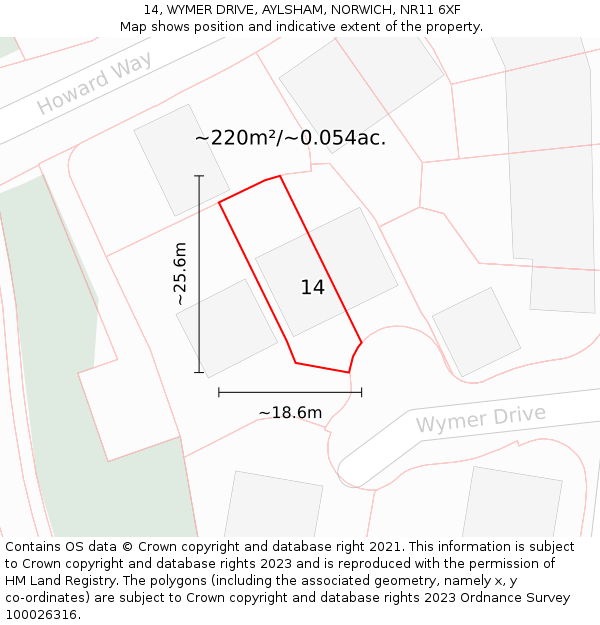 14, WYMER DRIVE, AYLSHAM, NORWICH, NR11 6XF: Plot and title map