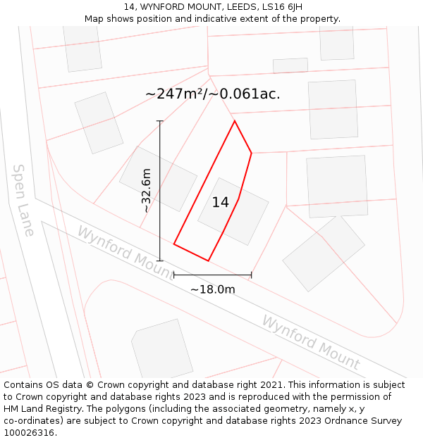 14, WYNFORD MOUNT, LEEDS, LS16 6JH: Plot and title map