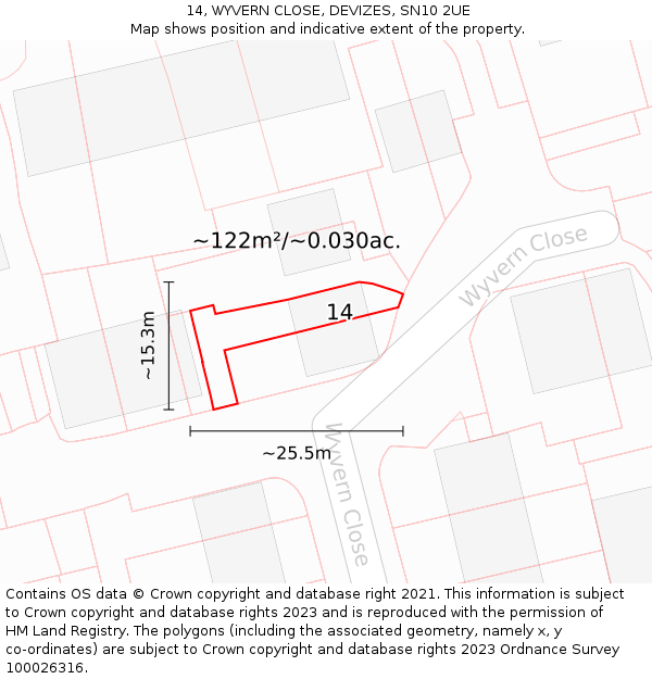 14, WYVERN CLOSE, DEVIZES, SN10 2UE: Plot and title map