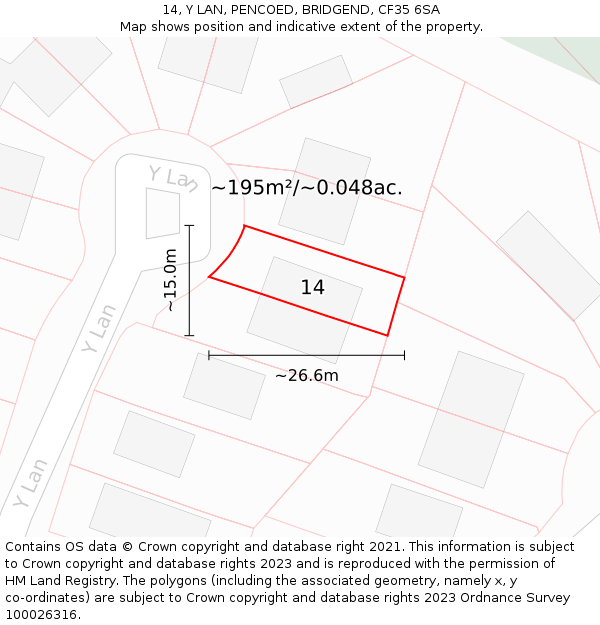 14, Y LAN, PENCOED, BRIDGEND, CF35 6SA: Plot and title map