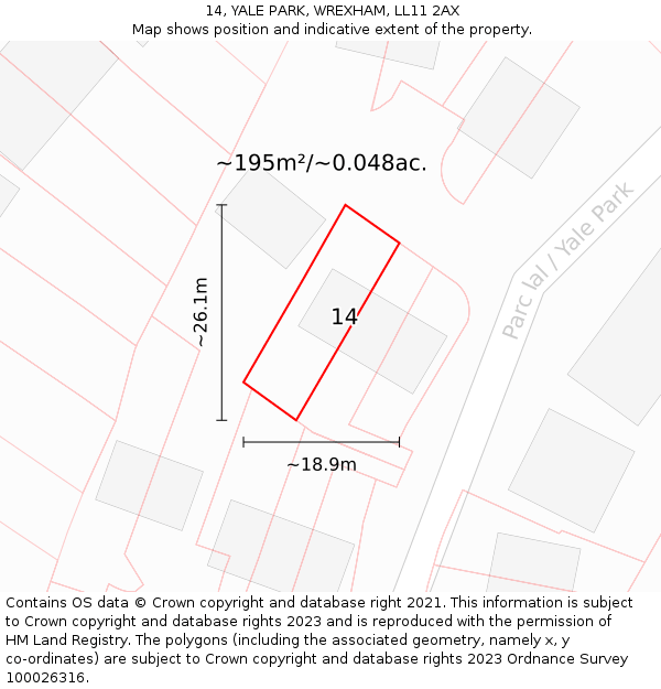 14, YALE PARK, WREXHAM, LL11 2AX: Plot and title map