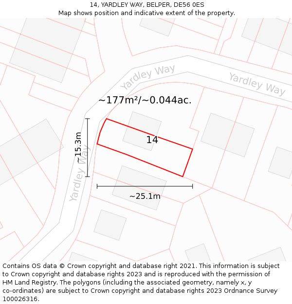 14, YARDLEY WAY, BELPER, DE56 0ES: Plot and title map