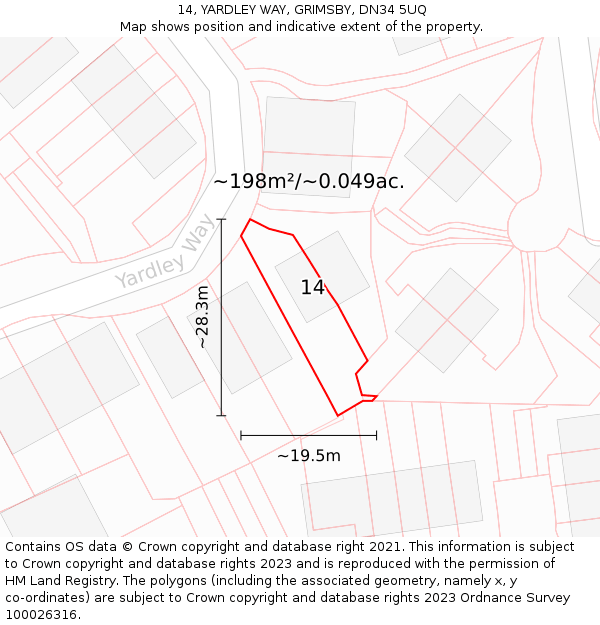 14, YARDLEY WAY, GRIMSBY, DN34 5UQ: Plot and title map