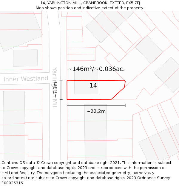 14, YARLINGTON MILL, CRANBROOK, EXETER, EX5 7FJ: Plot and title map