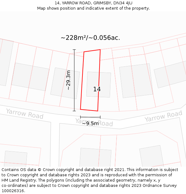14, YARROW ROAD, GRIMSBY, DN34 4JU: Plot and title map
