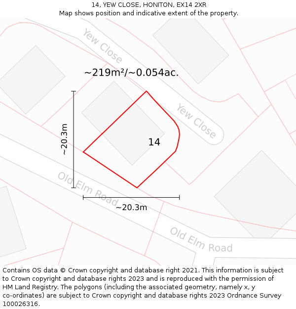 14, YEW CLOSE, HONITON, EX14 2XR: Plot and title map
