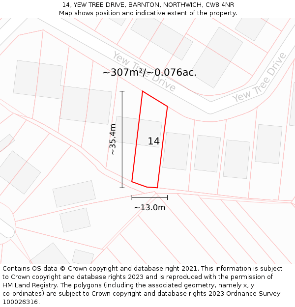 14, YEW TREE DRIVE, BARNTON, NORTHWICH, CW8 4NR: Plot and title map