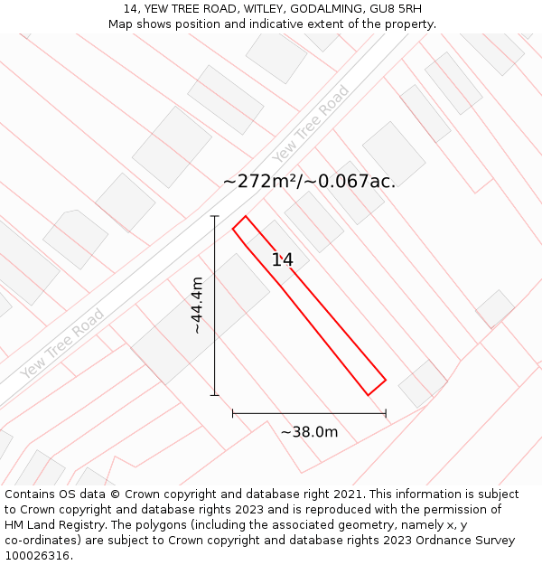 14, YEW TREE ROAD, WITLEY, GODALMING, GU8 5RH: Plot and title map