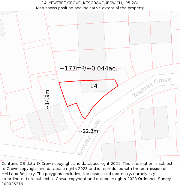 14, YEWTREE GROVE, KESGRAVE, IPSWICH, IP5 2GL: Plot and title map