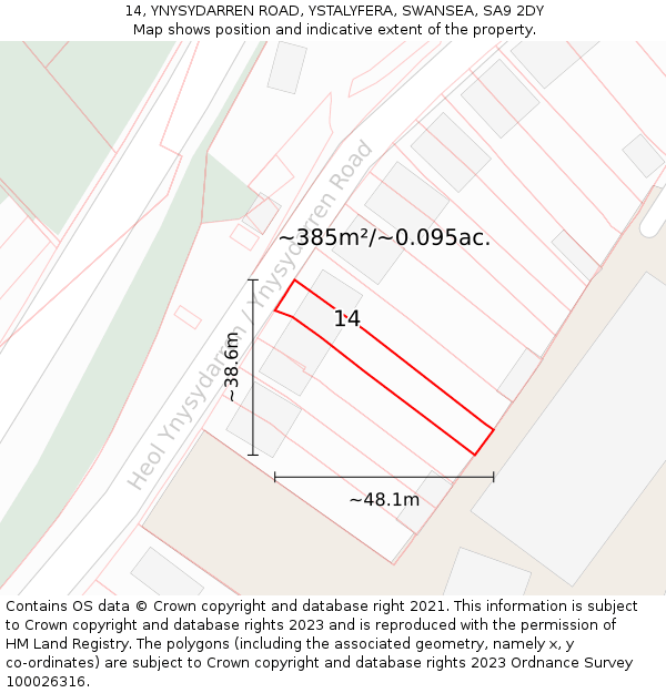 14, YNYSYDARREN ROAD, YSTALYFERA, SWANSEA, SA9 2DY: Plot and title map