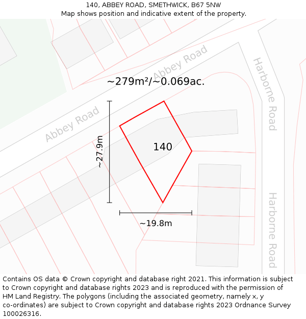140, ABBEY ROAD, SMETHWICK, B67 5NW: Plot and title map