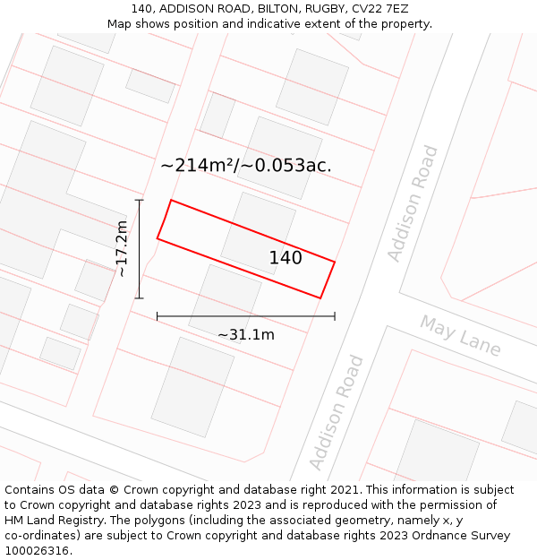 140, ADDISON ROAD, BILTON, RUGBY, CV22 7EZ: Plot and title map
