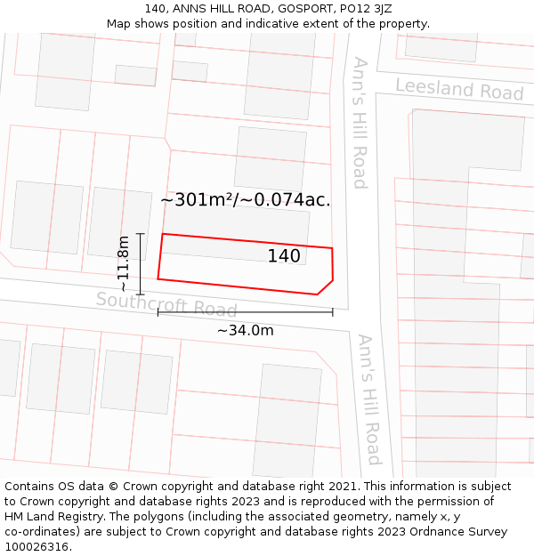 140, ANNS HILL ROAD, GOSPORT, PO12 3JZ: Plot and title map
