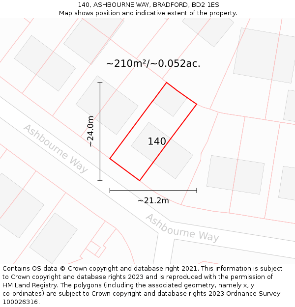 140, ASHBOURNE WAY, BRADFORD, BD2 1ES: Plot and title map
