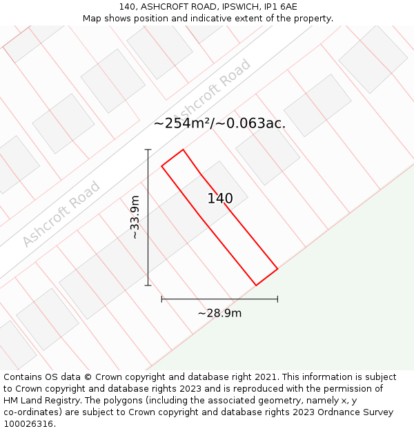 140, ASHCROFT ROAD, IPSWICH, IP1 6AE: Plot and title map