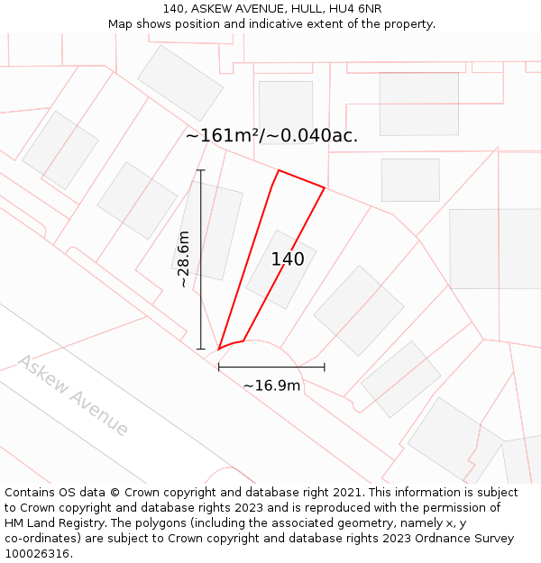 140, ASKEW AVENUE, HULL, HU4 6NR: Plot and title map