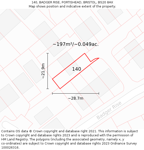 140, BADGER RISE, PORTISHEAD, BRISTOL, BS20 8AX: Plot and title map