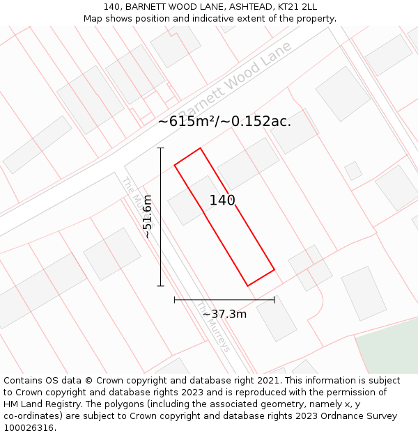 140, BARNETT WOOD LANE, ASHTEAD, KT21 2LL: Plot and title map