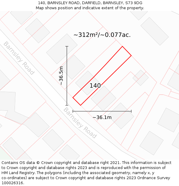 140, BARNSLEY ROAD, DARFIELD, BARNSLEY, S73 9DG: Plot and title map