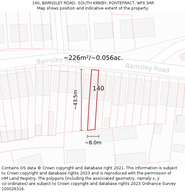 140, BARNSLEY ROAD, SOUTH KIRKBY, PONTEFRACT, WF9 3AR: Plot and title map