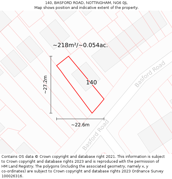 140, BASFORD ROAD, NOTTINGHAM, NG6 0JL: Plot and title map