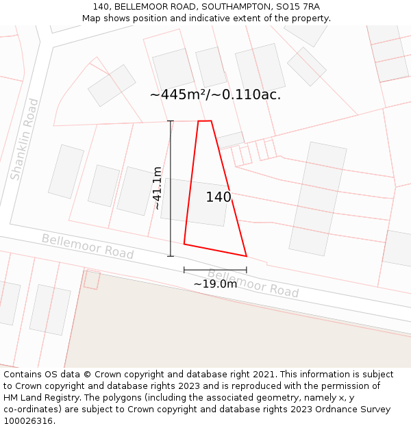 140, BELLEMOOR ROAD, SOUTHAMPTON, SO15 7RA: Plot and title map